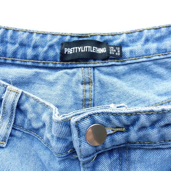 Pretty Little Thing Size 8 Denim Jean Shorts Cutoffs Distressed Boho Festival - Picture 4 of 10